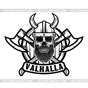 Skull in horned viking helmet. Design element for - vector image