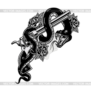 Handgun with snake. Viper. Design element for - vector clipart