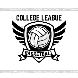 Emblem template with volleyball ball . Design - vector image