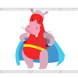 Hippo Animal Dressed As Superhero With Cape Comic - vector clipart