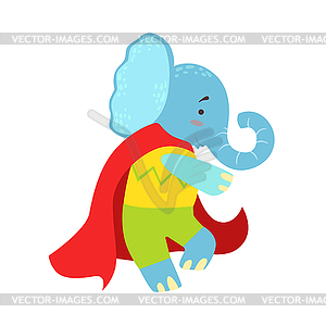 Elephant Animal Dressed As Superhero With Cape Comi - vector image