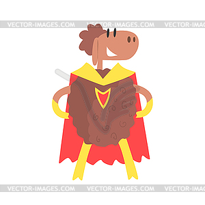 Sheep Smiling Animal Dressed As Superhero With - vector image