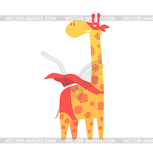 Giraffe Animal Dressed As Superhero With Cape - vector clipart