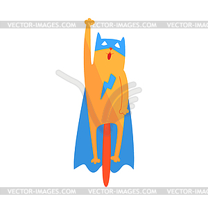 Cat Flying Animal Dressed As Superhero With Cape - vector clip art