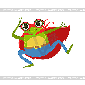 Frog Animal Dressed As Superhero With Cape Comic - vector clipart
