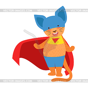 Cat Animal Dressed As Superhero With Cape Comic - vector image