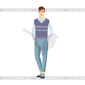 Man In Shortened Trousers With HAnds In Pockets Par - vector image