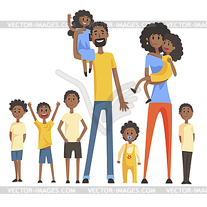 Счастливый черный семьи с большим количеством детей Портрет - векторный клипарт