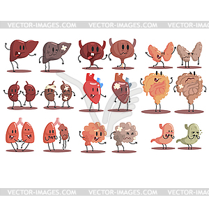 Human Internal Organs Healthy Vs Unhealthy Set Of - vector clip art