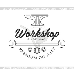 Наковальня, гаечный ключ и винты Premium Quality Wood - векторное изображение клипарта