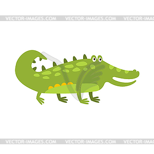 Crocodile Standing On Four Legs Flat Cartoon Green - vector image