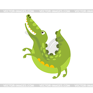 Crocodile Jumping Like Dog Flat Cartoon Green - vector image