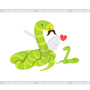 Boa Snake Dad With Moustache Animal Parent And Its - vector clipart