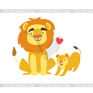 Lion папа животных материнской компании и ее младенца теленок - графика в векторе