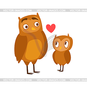 Owl Dad Animal Parent And Its Baby Calf Parenthood - vector clip art