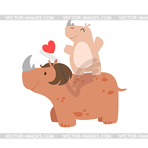 Rhinoceros Mom With Hairdo Animal Parent And Its - vector image