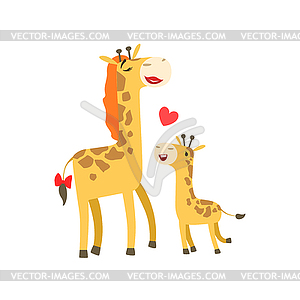 Giraffe Mom With Lipstick Animal Parent And Its Bab - vector image