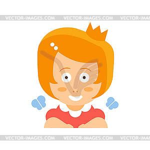 Little Red Head Girl In Red Dress Wearing Crown Fla - vector EPS clipart