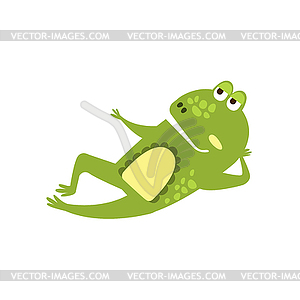 Frog Laying Down Preaching Flat Cartoon Green - vector image