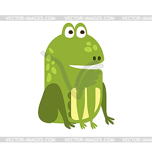 Frog Sitting Properly Flat Cartoon Green Friendly - vector clipart