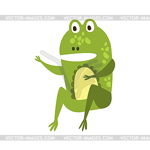 Frog Sitting Like Man Speaking Flat Cartoon Green - vector image