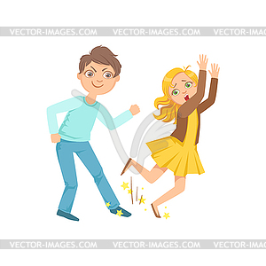 Boy Tripping Smaller Kid Teenage Bully Demonstratin - vector clipart