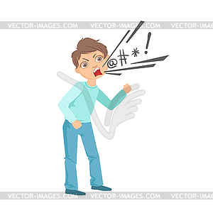 Boy Cursing Teenage Bully Demonstrating - vector image