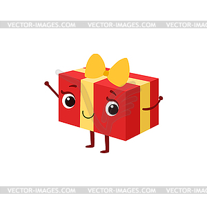 Square Gift Box With Yellow Bow Kids Birthday - vector image