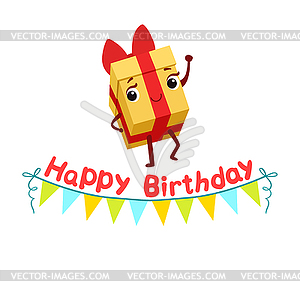 Gift Box And Paper Garland Kids Birthday Party Happ - vector clipart