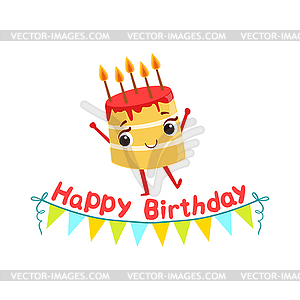 Birthday Cake And Paper Garland Kids Birthday - vector clipart