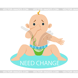 Little Baby Boy In Nappy Needs Change, Part Of - vector clip art