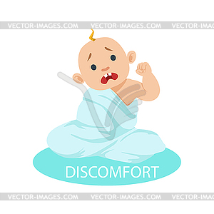 Little Baby Boy In Nappy Tangled In Blanket - vector clip art