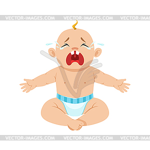 Little Baby Boy Sitting In Nappy Crying Hestericall - vector clip art