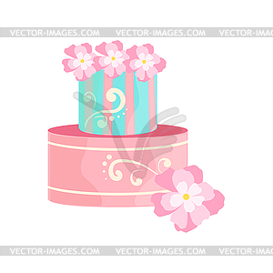 Blue And Pink Cake With White Patterns Decorated Bi - color vector clipart