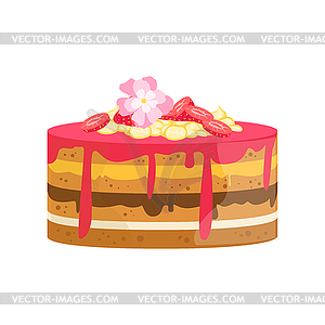 Layered Cake With Flowers And Different Creams - vector image