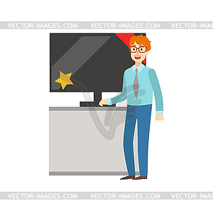 Man Shopping For TV Screen, Shopping Mall And - stock vector clipart