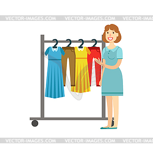 Woman Shopping For Clothing, Shopping Mall And - vector clipart