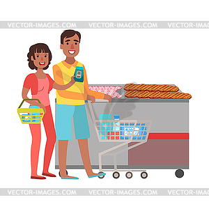 Couple Grocery Shopping, Shopping Mall And - royalty-free vector image