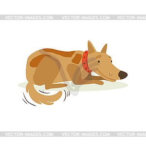 Smiling Brown Pet Dog Laying, Animal Emotion Cartoon - vector EPS clipart