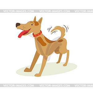 Excited Brown Pet Dog Wants To Play, Animal - vector clipart
