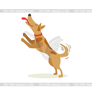 Brown Pet Dog Jumping Licking Face, Animal Emotion - stock vector clipart