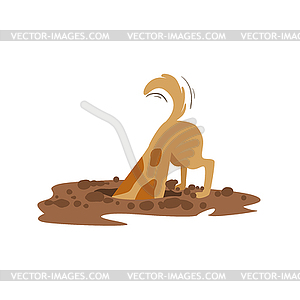 Браун собак Pet Копания грязи в саду, Animal Emotio - векторное изображение EPS