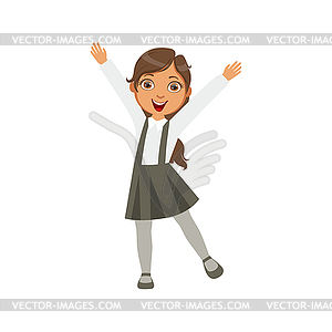 Girl In Black Skirt With Suspenders Happy - vector image