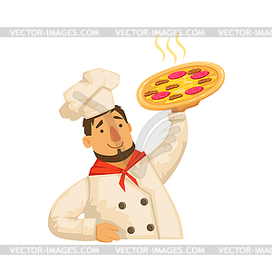 Chef Holding Pizza,Part Of Italian Fast Food Cuisin - vector clipart