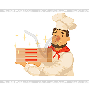 Chef Holding Pile OF Pizza Boxes,Part Of Italian - stock vector clipart