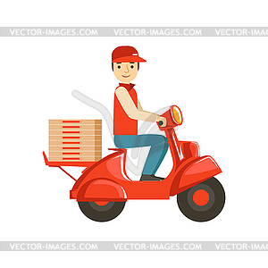 Curier On Scooter Delvering Pizza,Part Of Italian - vector clip art