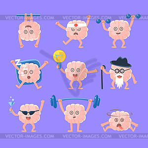 Humanized Brain Doing Different Activities Set Of - vector clip art