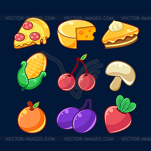 Food Items Outlined Childish Stickers Set For - vector EPS clipart