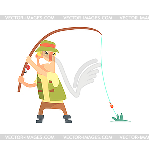 Amateur Fisherman In Khaki Clothes Fighting To - royalty-free vector image