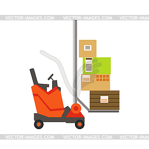 Orange Forklift Warehouse Car Lifting Paper Box - vector image